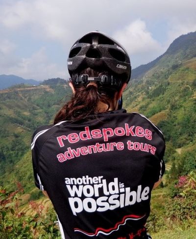 Karina Lehrner Cycling on the  tour with redspokes